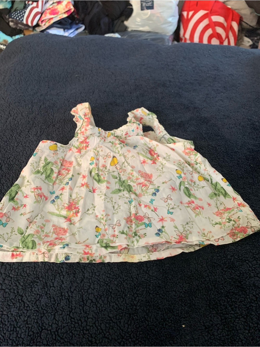 Zara White Floral Print Tank Top with Pink and Green Accents